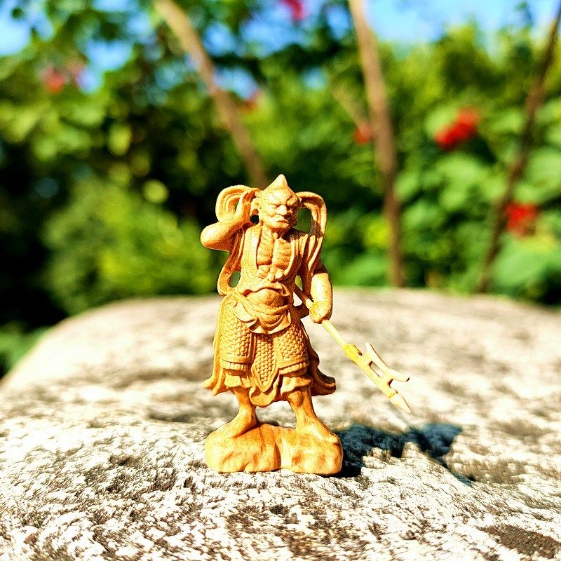 木雕千里眼顺风耳高厘米黄杨木手工雕刻妈祖的左右护法神像