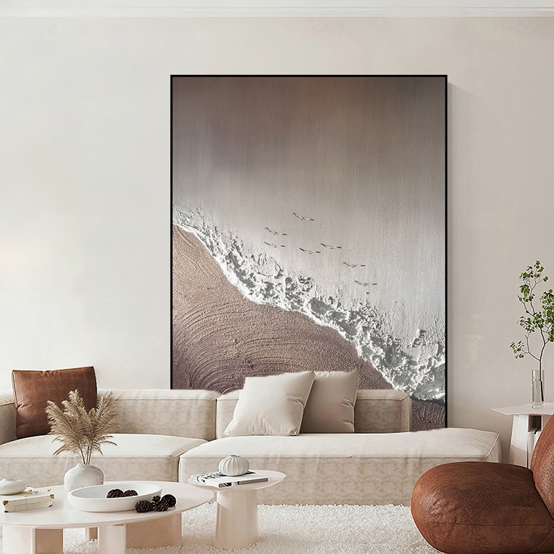 大芬油画村纯手绘油画玄关走廊客厅装饰画简约抽象立体肌理画赤滩图片