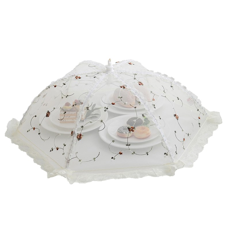 饭菜罩子桌盖伞可折叠餐桌罩食物防苍蝇长方形家用遮菜蕾丝大菜罩