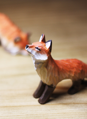 鹿妖商店 狐狸木雕 实木 工艺品 红狐狸 白狐 九尾狐