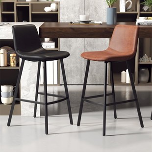 北欧吧台椅简约现代家用靠背高脚凳轻奢铁艺皮吧凳酒吧前台吧椅