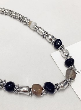 个性时尚银色异型不规则串珠项链小众欧美简约气质锁骨链嘻哈潮女