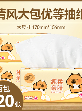 清风大包卡皮巴拉抽纸M码2包4层加厚卫生纸面巾纸家用学生装
