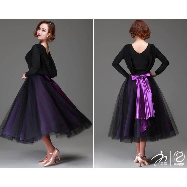 秋冬新款网纱半身裙双色舞蹈演出服摩登舞裙公主裙蓬蓬裙长裙