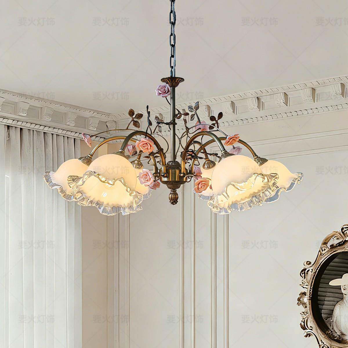 法式田园客厅吊灯复古美式中古浪漫玫瑰花朵创意艺术卧室餐厅吊灯