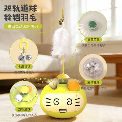 猫玩具猫脸不倒翁铃铛发声羽毛逗猫棒发光彩球自嗨解闷神器跨境