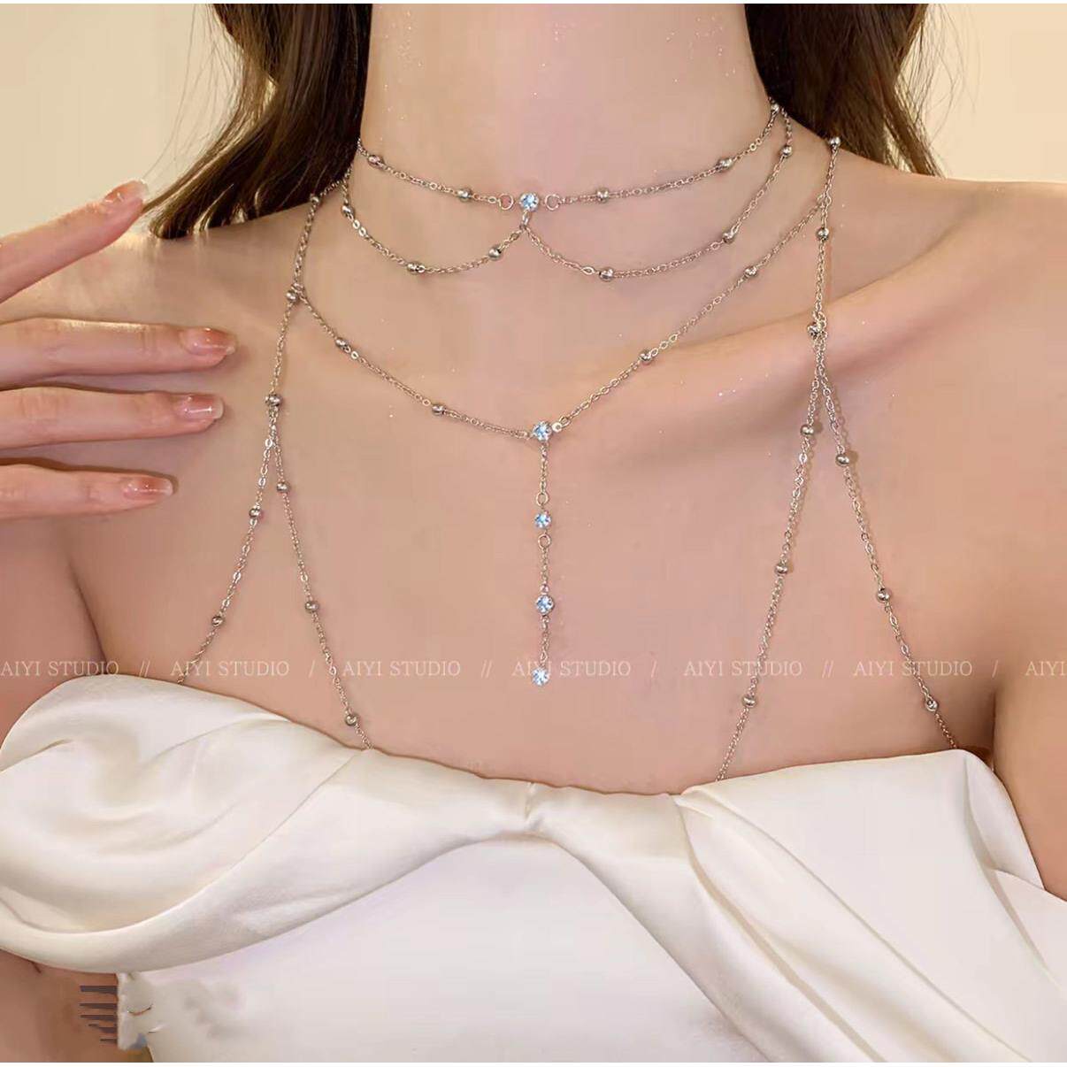 纯欲风~性感辣妹胸链胸口镂空项链轻奢小众锁骨链身体链条配饰女