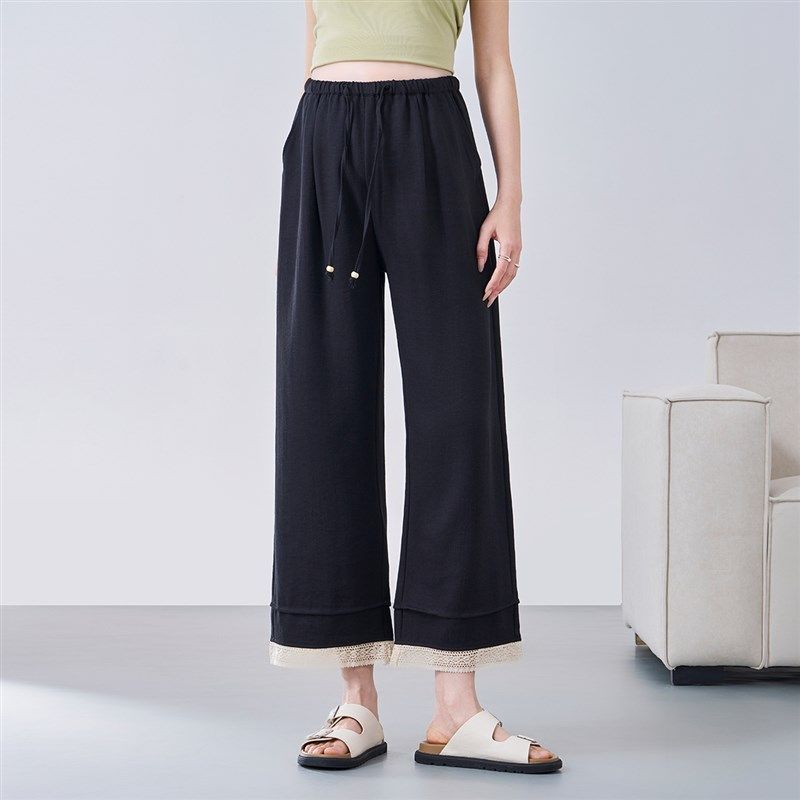 孕妇裤夏季薄款小个子黑色阔腿裤2025新款孕期亚麻九分Z裤夏装外