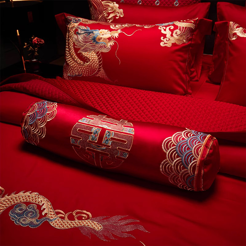 中式大红龙凤刺l绣全棉婚庆四件套结婚礼喜被陪嫁床上用品,床上用品,婚庆床品套件,淘宝优惠券,粉丝福利购,淘宝优惠卷