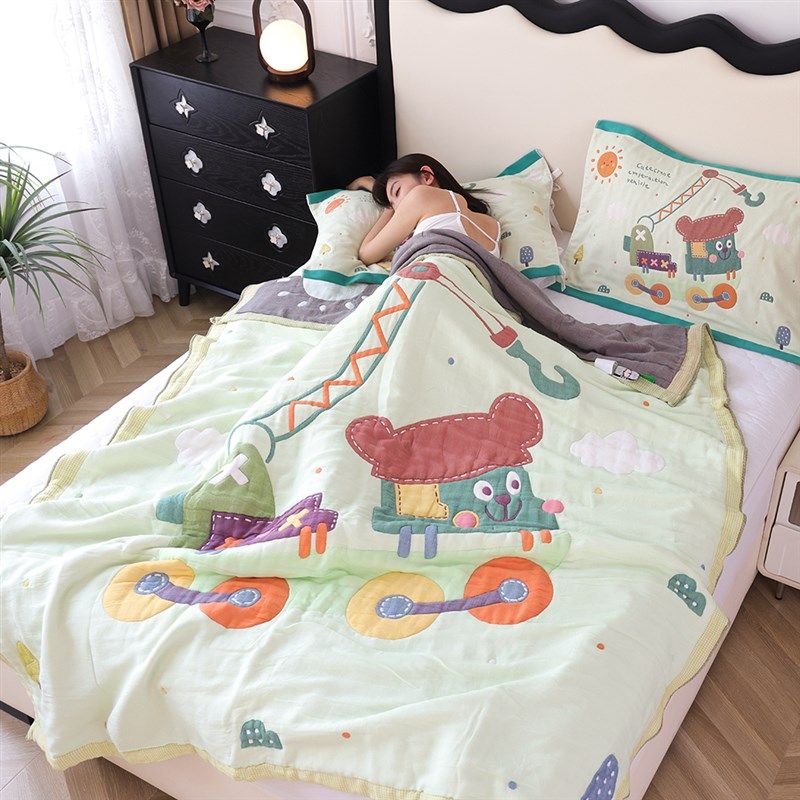 十层加厚纱布盖毯三件套全w棉柔软吸汗透气午睡毯子卡通空调被,床上用品,休闲毯/毛毯/绒毯,淘宝优惠券,粉丝福利购,淘宝优惠卷