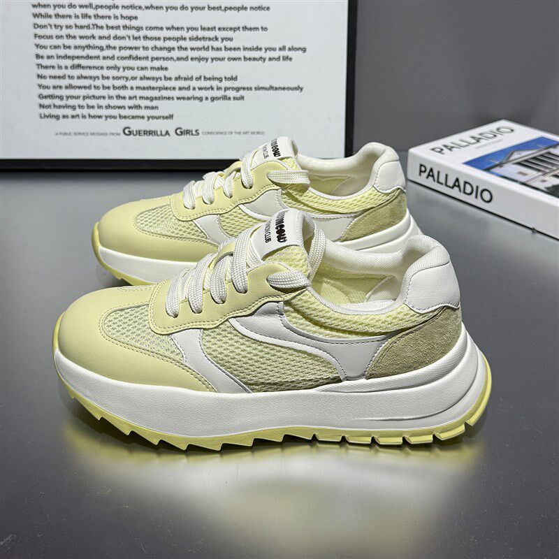 超轻便厚底老爹鞋女2025夏季新款透气网面镂空Q内增高百搭运动鞋