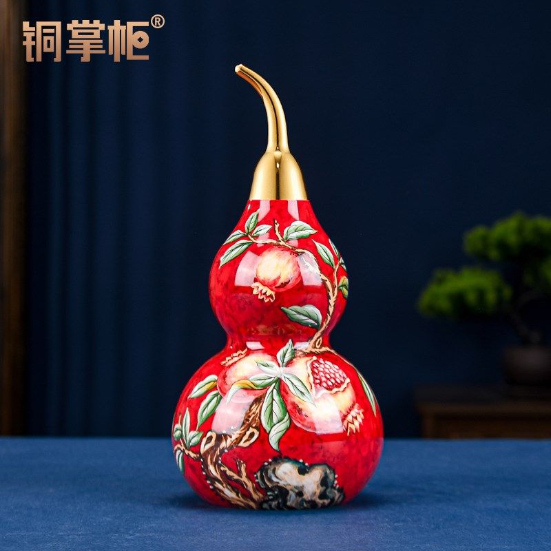 铜掌柜铜葫e芦摆件石榴百子铜葫芦开盖空心卧室家居装饰品新婚礼