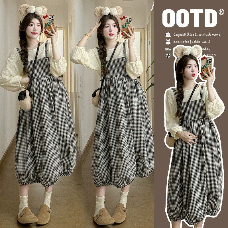 孕妇春装连衣裙时尚洋气时髦打底衫上衣春秋季大码裙子孕妇装套装