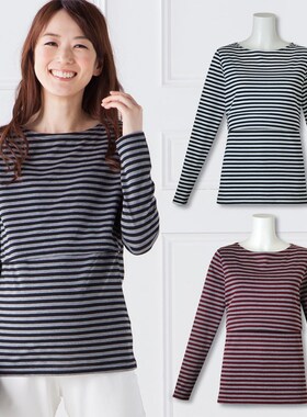 春秋孕产两用圆领条纹打底衣孕妇T恤 长袖哺乳打底秋衣W341