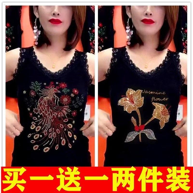 夏季高档吊带背心女彩烫钻中老年V领蕾丝拼接黑色无袖小衫妈妈装,女装/女士精品,背心吊带,淘宝优惠券,粉丝福利购,淘宝优惠卷