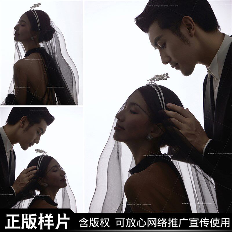 2024年婚纱照版权新款样片影楼展会小清新实景韩式极简黑纱客样照