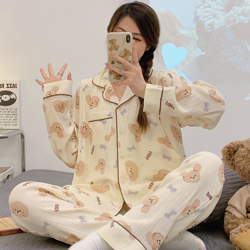 纯棉纱布哺乳喂奶月子服女春秋产后产妇春夏季薄款孕妇睡衣家居服