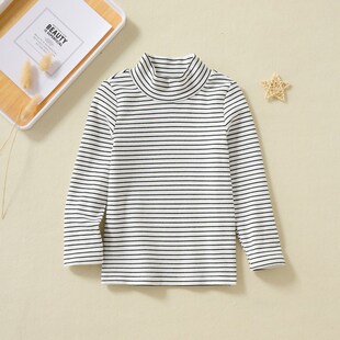 女童打底衫纯棉秋冬款宝宝内搭高领条纹上衣男童大童秋季儿童秋衣