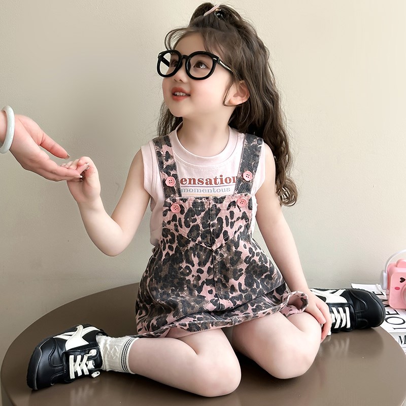 女童背带裙夏装2025儿童连衣裙洋气时髦炸街豹纹休闲长裙女孩裙子