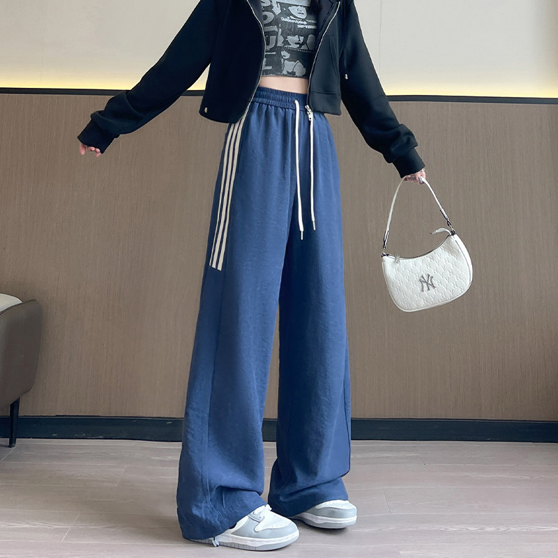 大码运动阔腿裤女秋季胖mm休闲宽松显瘦直筒裤高腰垂感拖地工装裤
