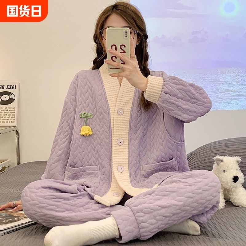 空气棉月子服孕妇睡衣秋冬产后喂奶哺乳家居服产妇出院服两件套潮