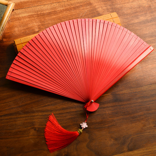 全竹纯色折扇舞蹈跳舞扇子开合顺滑女式随身竹制折叠汉服旗袍古装