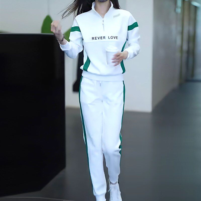 春秋冬季2023年新款女休闲卫衣运动服跑步套装时尚加绒加厚两件套