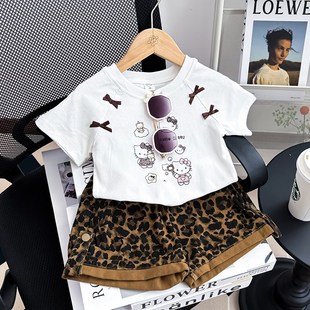女童夏装短袖套装2025新款儿童卡通豹纹短裤两件套女宝宝洋气衣服