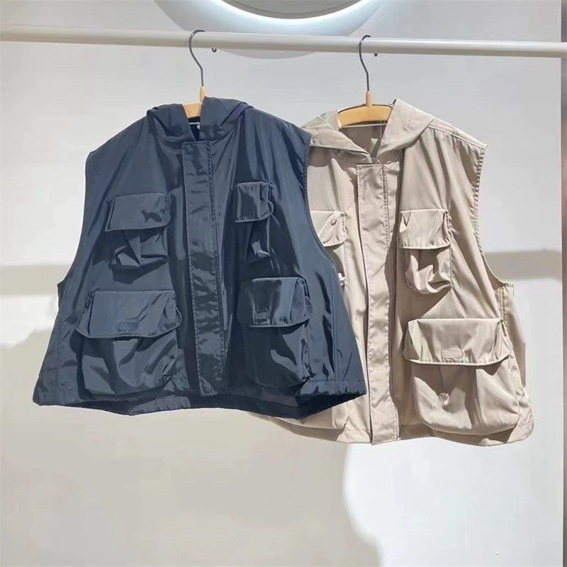 现货童装定制年秋季新品儿童时尚连帽外套男女童工装风无袖马甲潮
