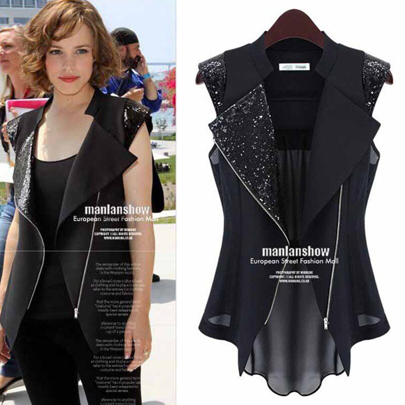 雪纺马甲女中长款夏季薄款2024新款百搭开衫亮片拼接马夹背心坎肩