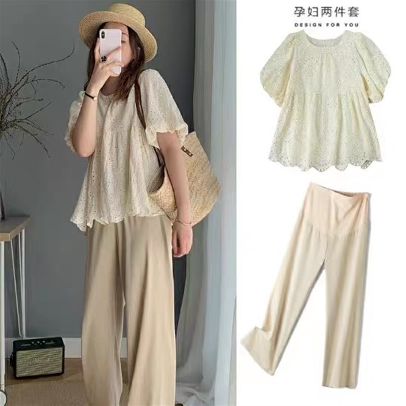 孕妇网红套装孕夏季上衣薄款衬衣时尚夏天外出休闲孕妇装夏娃娃衫