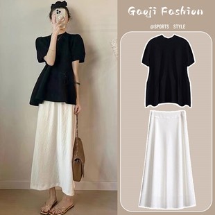 孕妇夏装连衣裙2023新款小个子半身裙套装时尚洋气时髦上衣女夏款