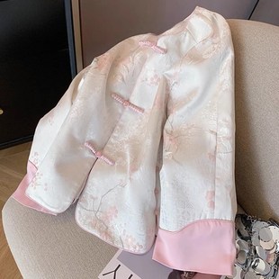 2024早春新中式外套唐装女年轻版中式女装中国风改良国风粉色上衣