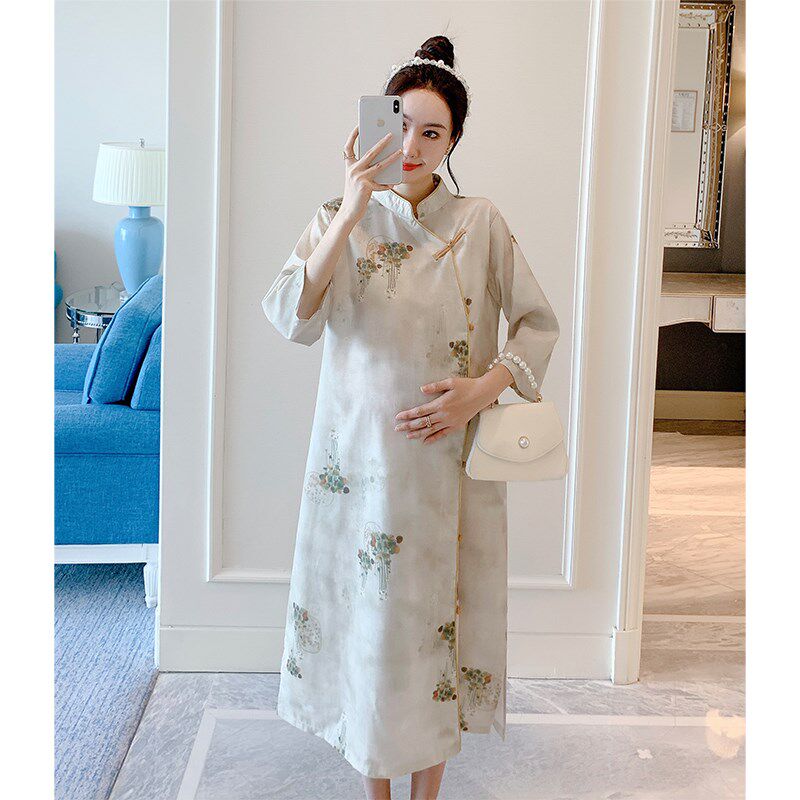 孕妇装棉麻旗袍改良汉服复古民国茶服春秋夏季宽松文艺袍子连衣裙