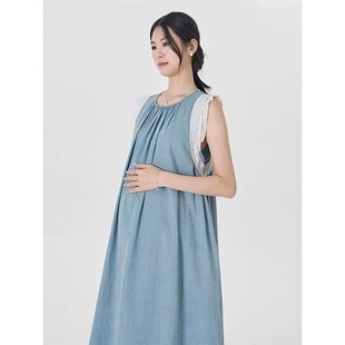 孕妇装夏季宽松法式高级感小个子连衣裙2024新款夏款蕾丝纯棉裙子