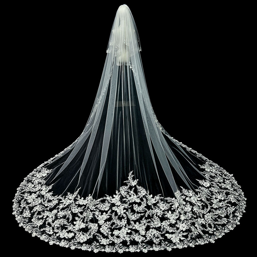 新款新娘结婚主婚纱头纱高级感轻奢蕾丝超长大拖尾头纱婚纱配饰
