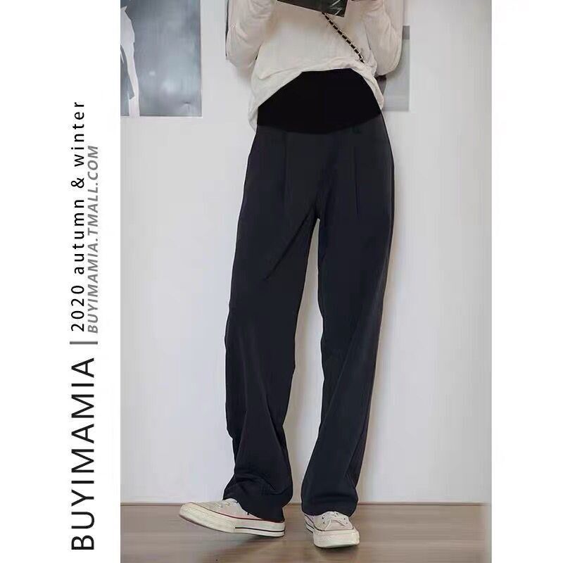 孕妇阔腿裤秋冬宽松黑色长裤韩国西装裤加绒高腰裤子直筒拖地裤潮