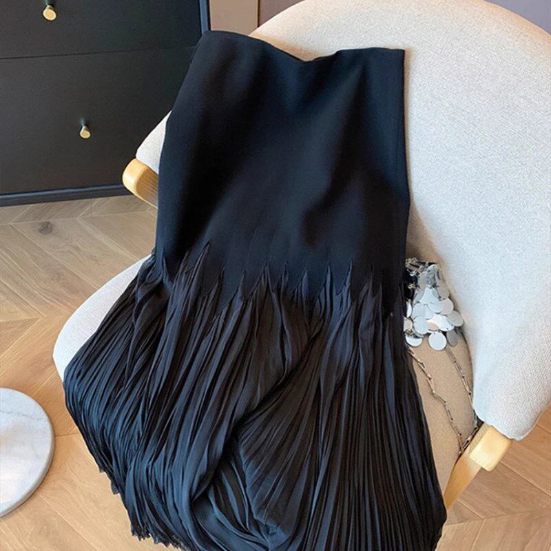 网纱拼接黑色半身裙女2024秋冬新款高腰显瘦高级感气质百褶鱼尾裙