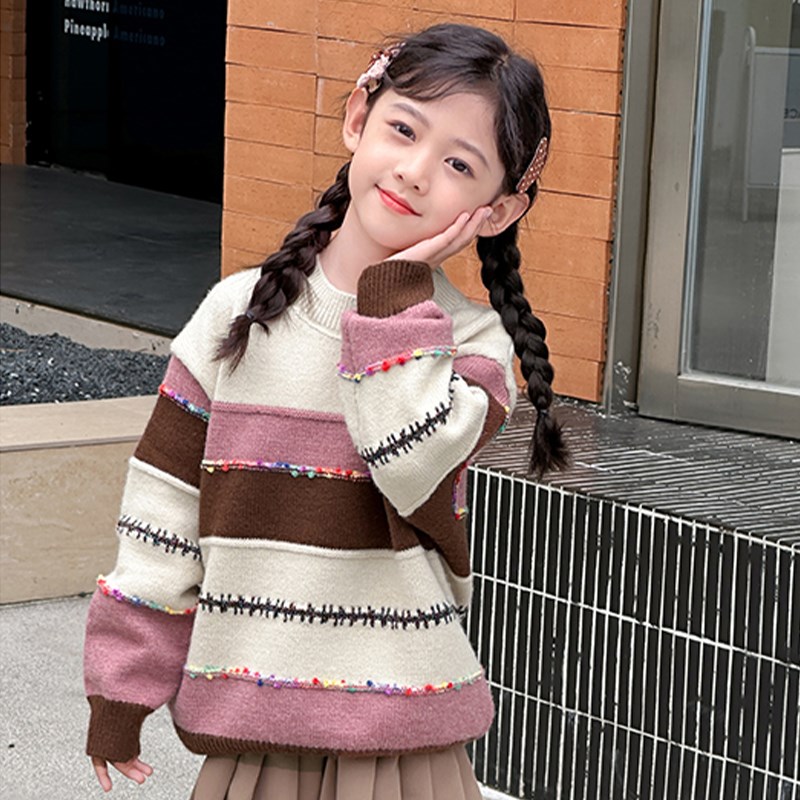 儿童打底衫女童毛衣春秋款2024新款秋季大童女孩宽松针织线衣秋冬
