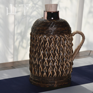 复古竹编热水瓶开水壶家用玻璃内胆保温瓶竹外壳暖瓶影视道具水瓶