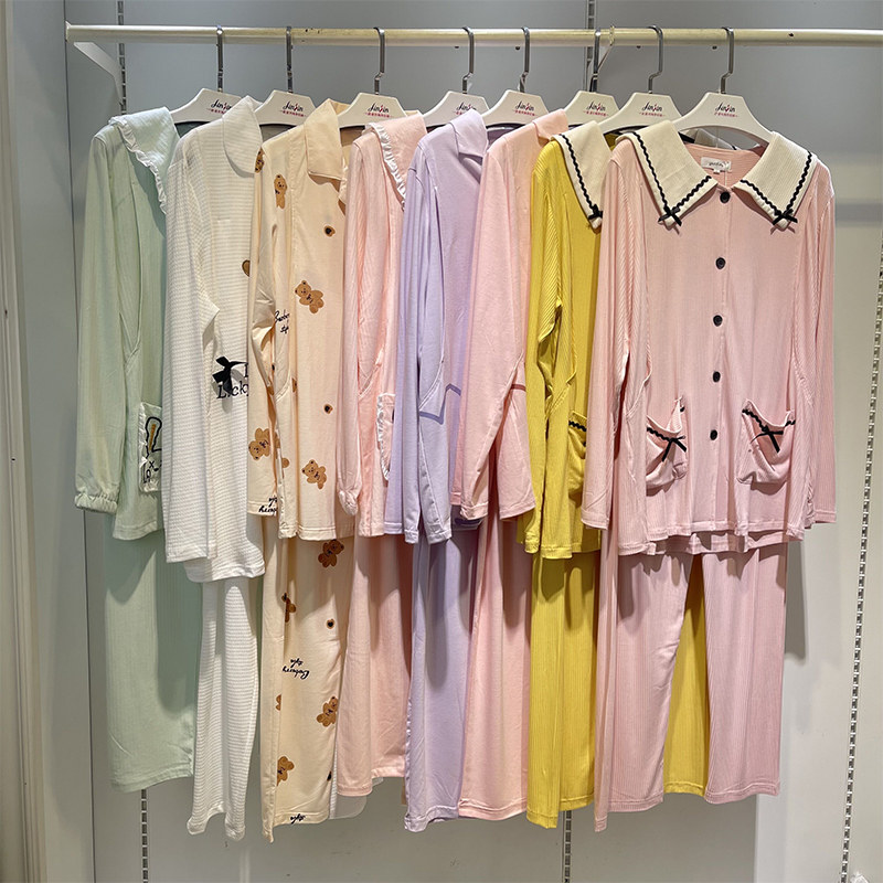 月子服纯4月份56棉孕妇睡衣春夏薄款产后喂奶怀孕期产妇哺乳套装