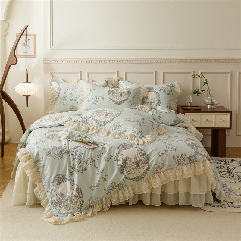 2024新款全棉n法式蕾丝花边床裙单件防滑床单被套四件套,床上用品,床裙,淘宝优惠券,粉丝福利购,淘宝优惠卷