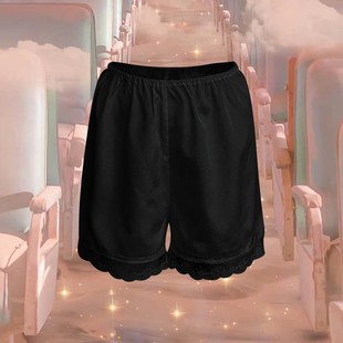 下蛋喵2022春夏n季新品纯色松紧腰薄款蕾丝直筒防走光打底裤短款