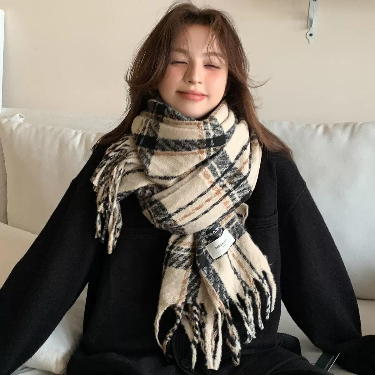 FQ2025秋冬季款百搭双面仿羊绒空调披肩韩版百搭加厚保暖护脖围巾