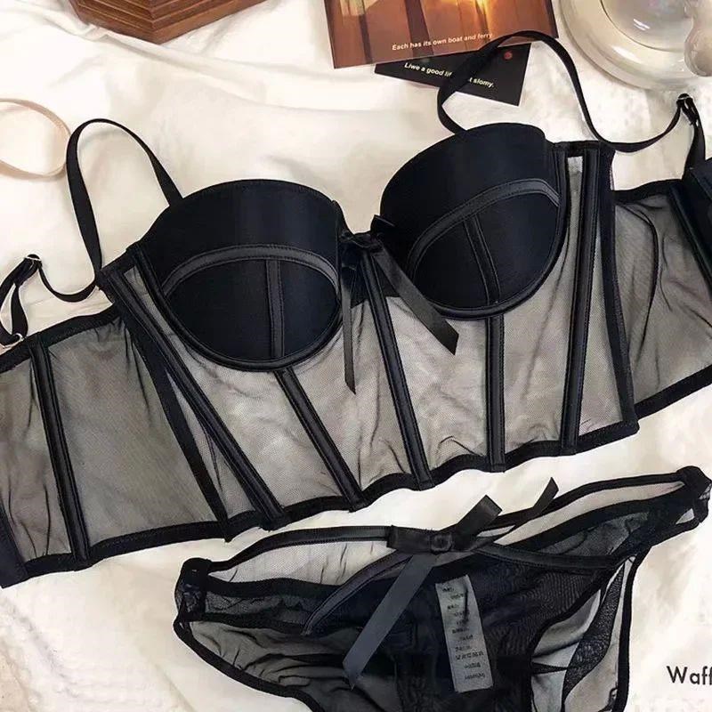 Lace Bra Sexy Mensh Underwear Women Hollow Out Shape Half