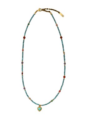 因缺斯汀【蓝色爱心】显白绿松石串珠项链复古锁骨链女小众百搭