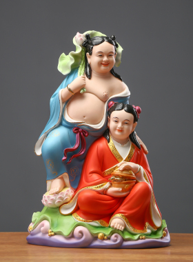 和合二圣神像陶瓷摆件夫妻和睦