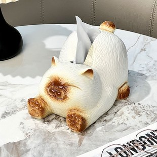 创意猫咪纸巾盒陶瓷客厅家用抽纸盒可爱I纸抽盒餐巾纸盒高颜值摆
