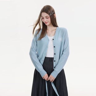 Mardi慵懒风羊毛针织开衫25秋新款轻奢刺绣女士休闲上衣毛衣外套