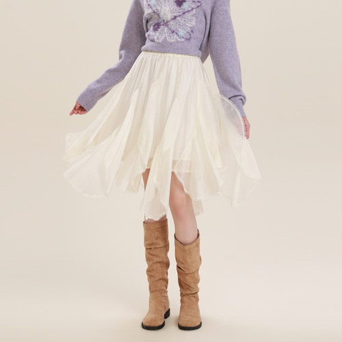 Mardi设计感荷叶边不规则半身裙25秋冬新款层次轻奢垂感网纱裙子